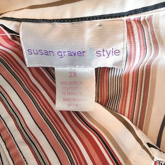 Susan Graver Women's Plus Shirt 2X Pink Stripe Cotton Casual Career Comfort - Picture 6 of 9